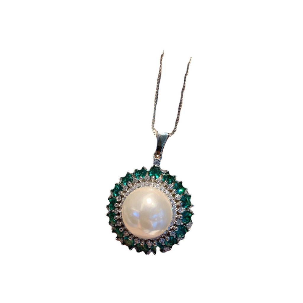 Pearl Green Pink Silver CZ Anti Tarnish Necklace Earring Set Bulk