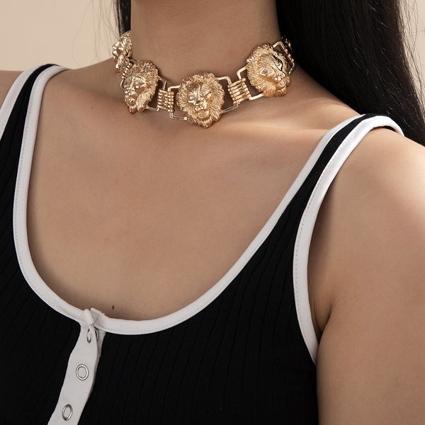 Lion Head Face 18K Gold Choker Necklace For Women Bulk Main image