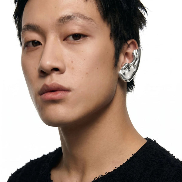 Modern Sculptural Metallic Polished Gold Silver Ear Cuff Earrings Bulk Main image