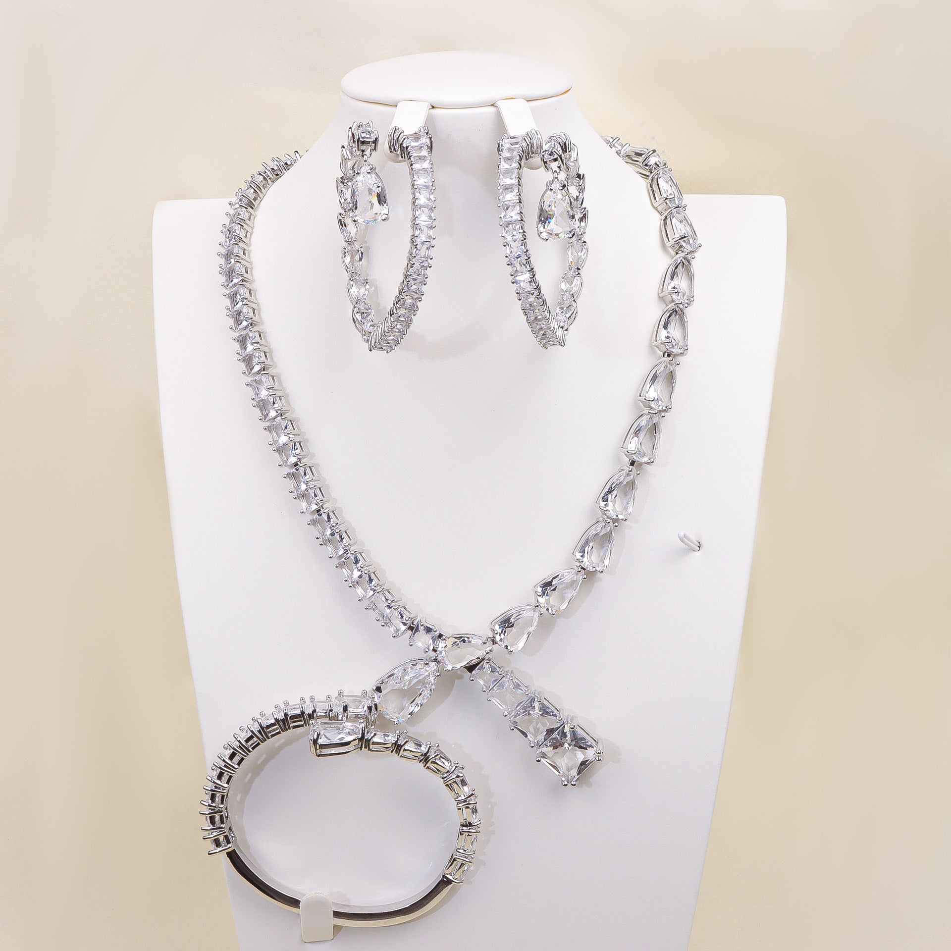 Premium Silver Tone Teardrop CZ Copper Necklace Combo Set Wholesale Secondary image