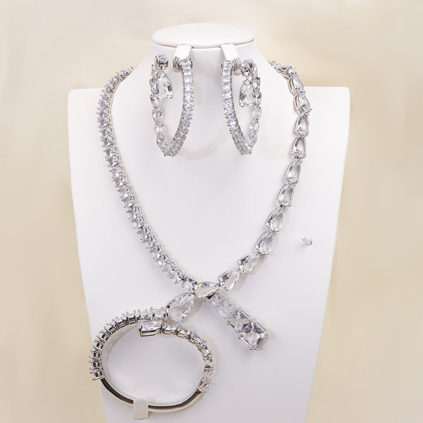 Premium Silver Tone Teardrop CZ Copper Necklace Combo Set Wholesale Secondary image