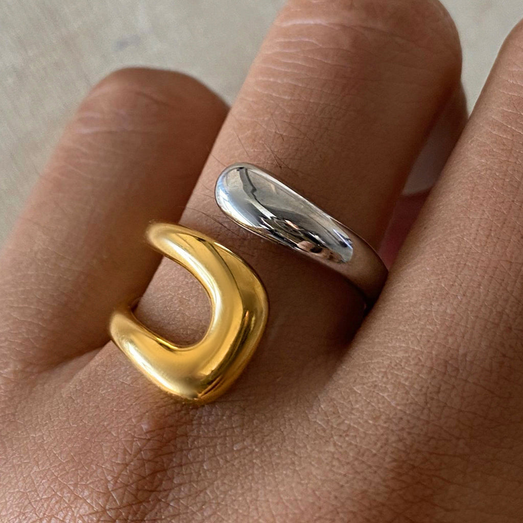 Modern Sculpted Open Gold Silver Plated Stainless Steel Fancy Ring Bulk