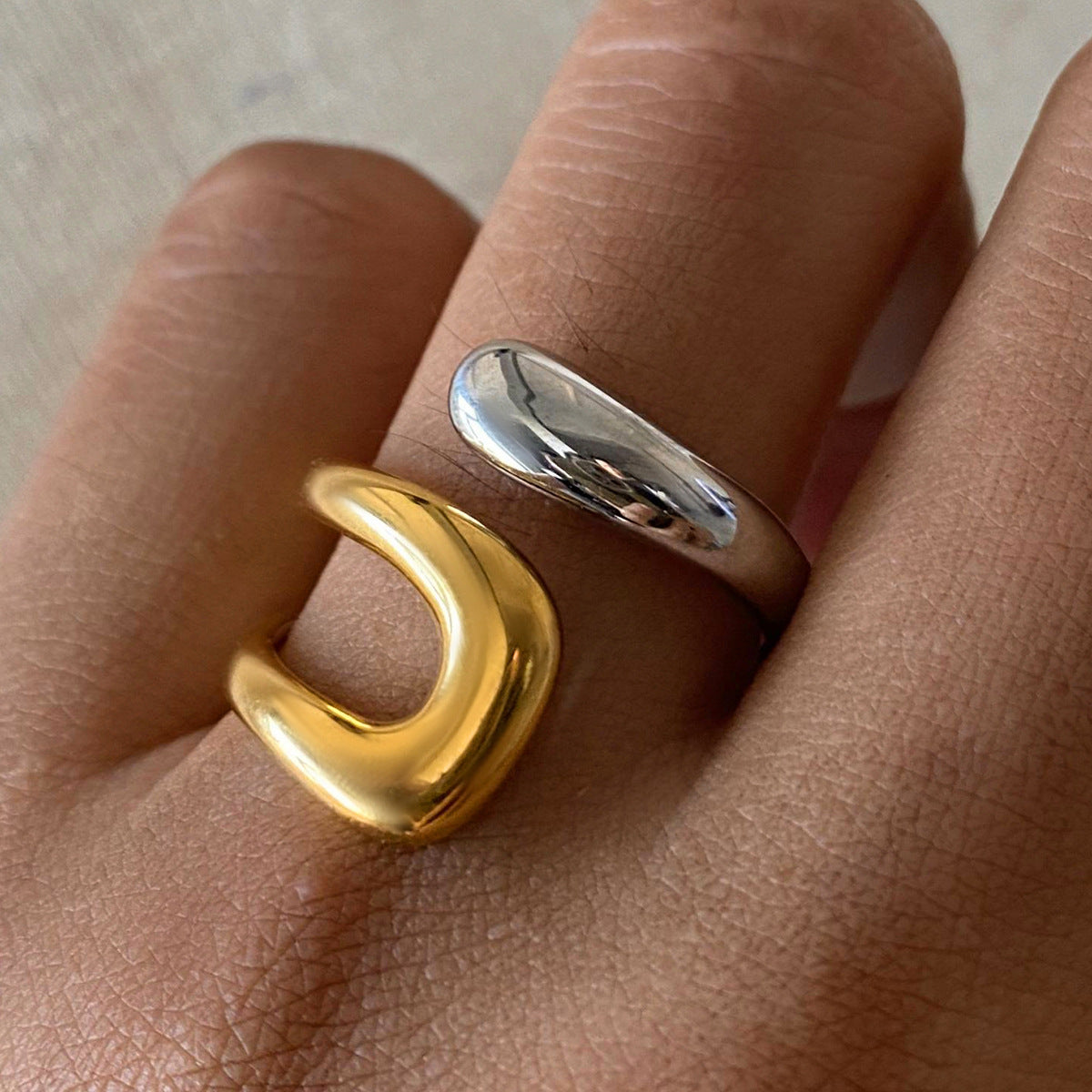 Modern Sculpted Open Gold Silver Plated Stainless Steel Fancy Ring Bulk