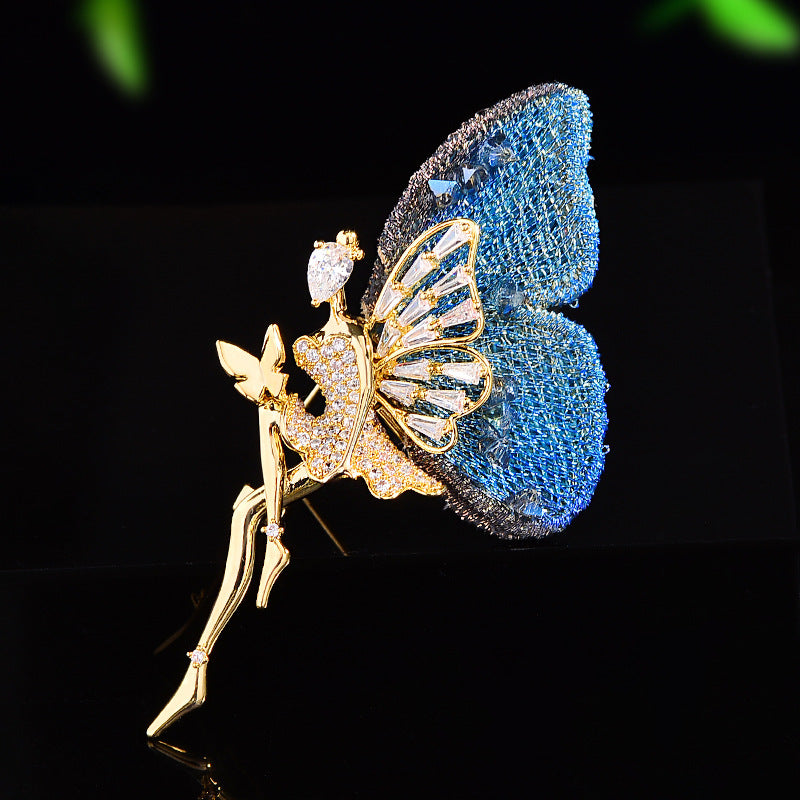 Fairy Butterfly Style Gold Plated CZ Copper Anti Tarnish Brooch Bulk