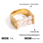 Geometric 18K Gold White Pearl Anti Tarnish Stainless Steel Ring Bulk