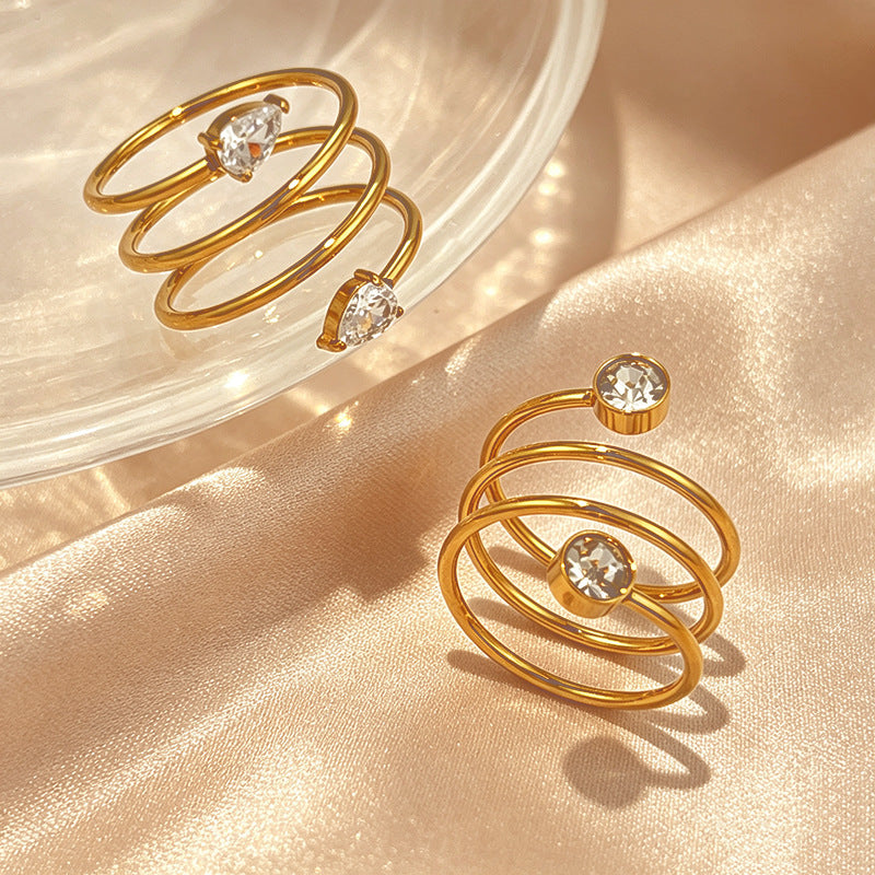 Gold Spiral Wrap Cubic Zirconia Copper Adjustable Ring For Women Bulk