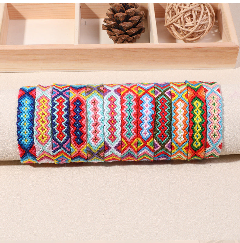 Bohemian Rainbow Braided Threads Adjustable Bracelet For Women Bulk