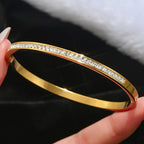 Surface Baguette CZ Gold Stainless Steel Openable Kada Bracelet Bulk