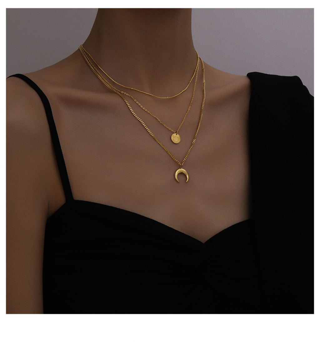 Moon Gold Stainless Steel Anti Tarnish Layer Necklace Charm Chain Bulk