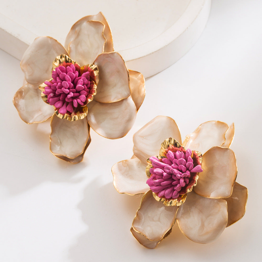 Flower Floral Enamel 18K Gold Multicolour Stud Earring For Women Bulk
