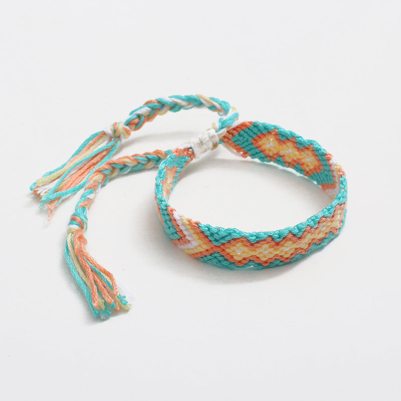 Bohemian Rainbow Braided Threads Adjustable Bracelet For Women Bulk