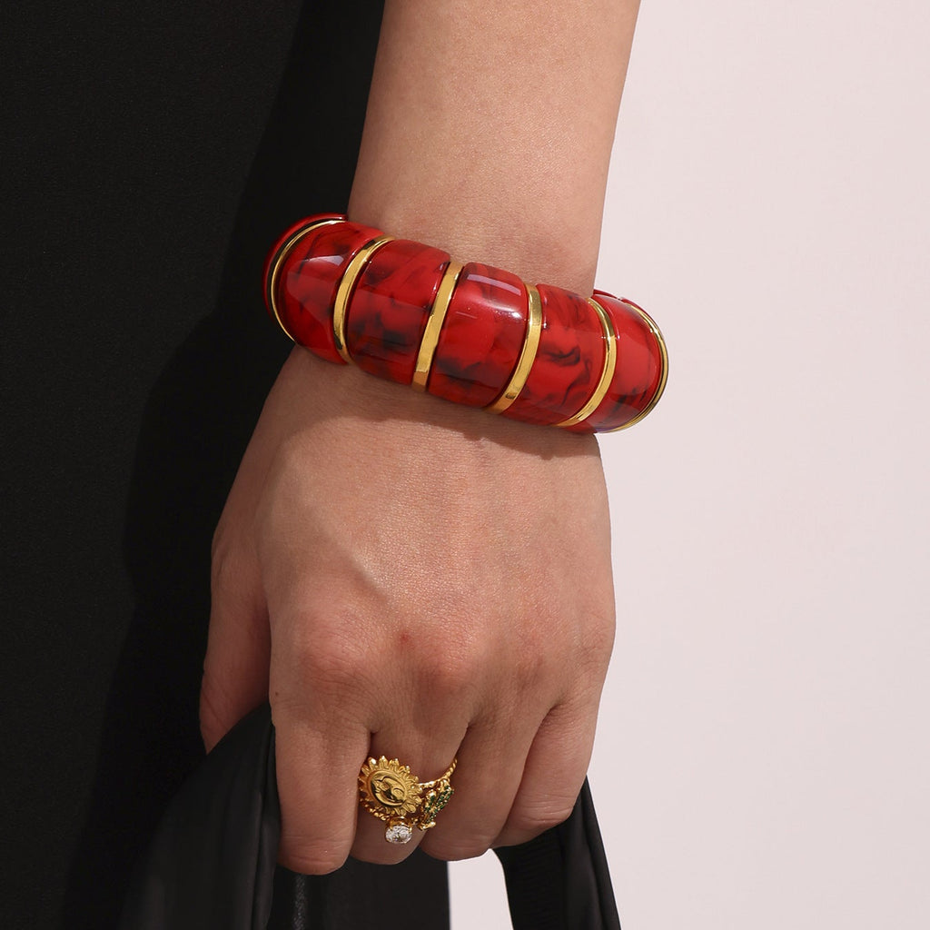 Glossy Multi Gold Resin Stainless Steel Stackable Bracelet Bulk