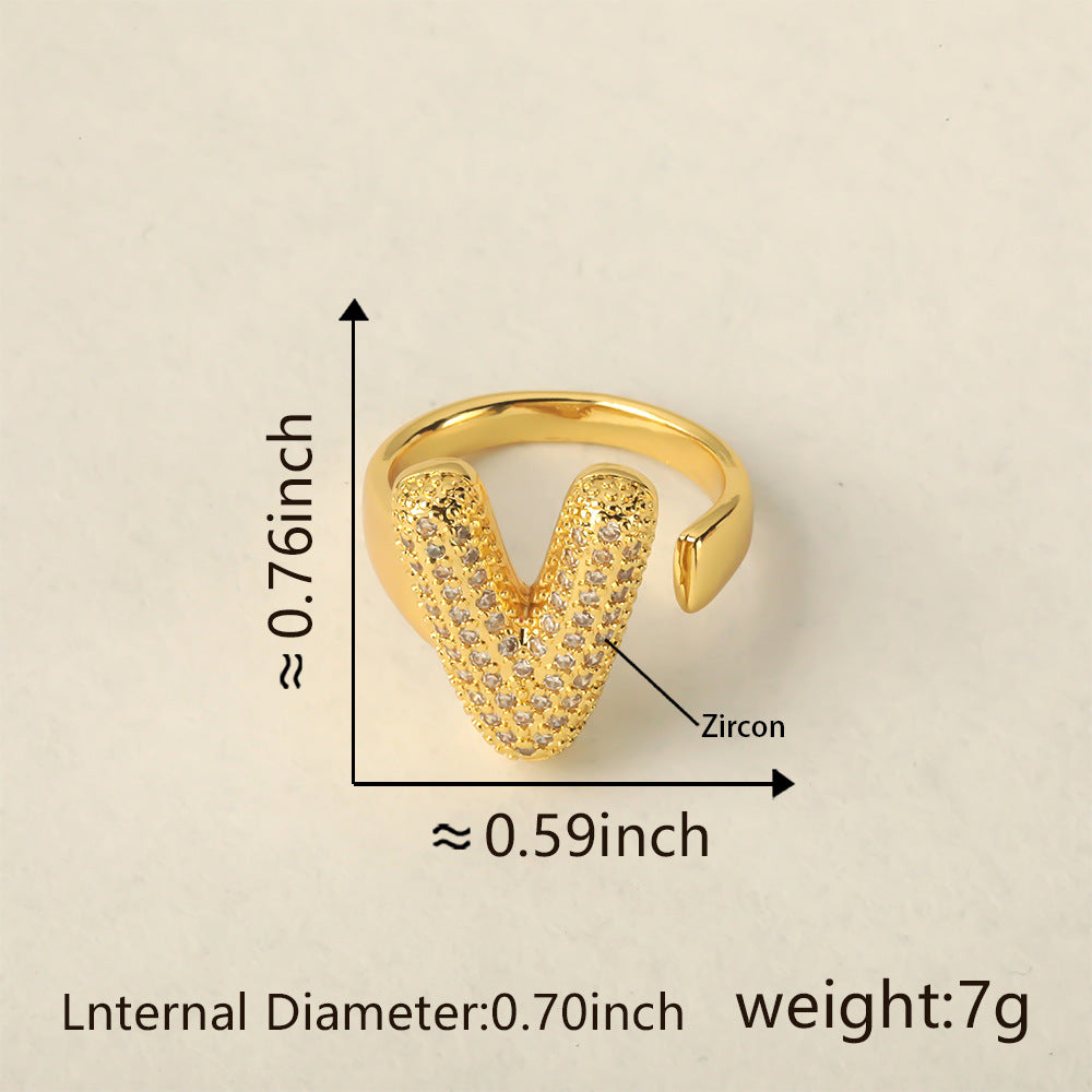 All Initial Letter Alphabets CZ Gold Anti Tarnish Adjustable Ring Bulk