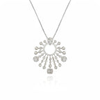 Luxury Silver Plated Sunburst White CZ Crystals Copper Necklace Bulk