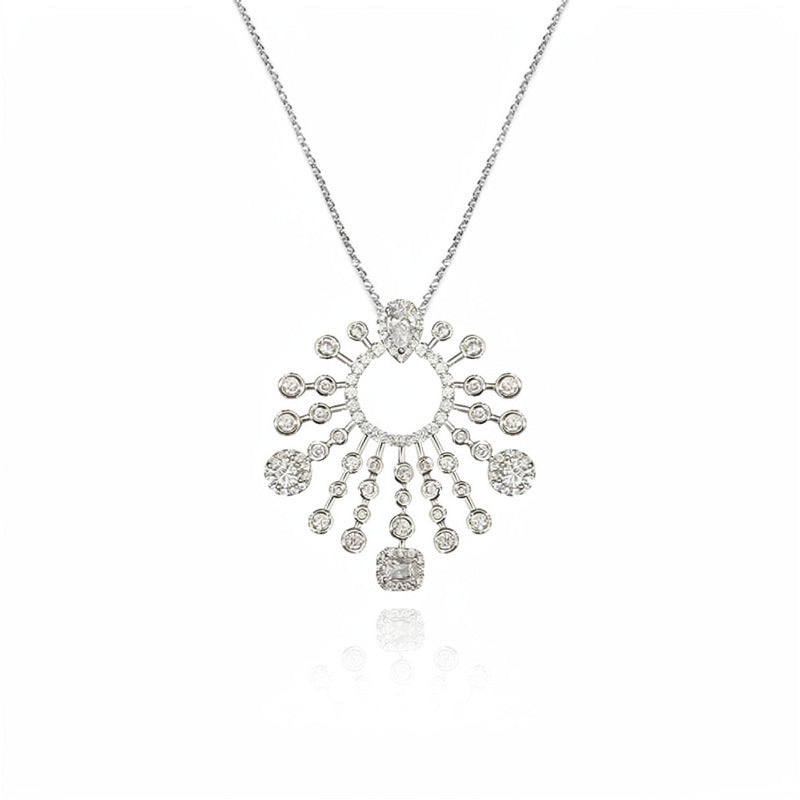 Luxury Silver Plated Sunburst White CZ Crystals Copper Necklace Bulk