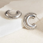 18K Gold Silver Cubic Zirconia Stainless Steel Hoop Earring Women Bulk