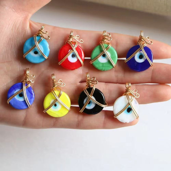 Multi Color Evil Eye Hand Wrapped Gold Copper Pendant Chain Wholesale Secondary image