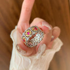 Flower Pink Gold Silver CZ Anti Tarnish Adjustable Ring Bulk
