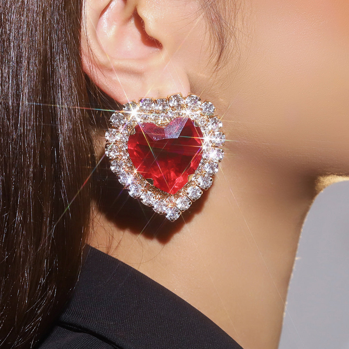 Heart Love Rhinestone Crystal Stud Earring For Women Bulk