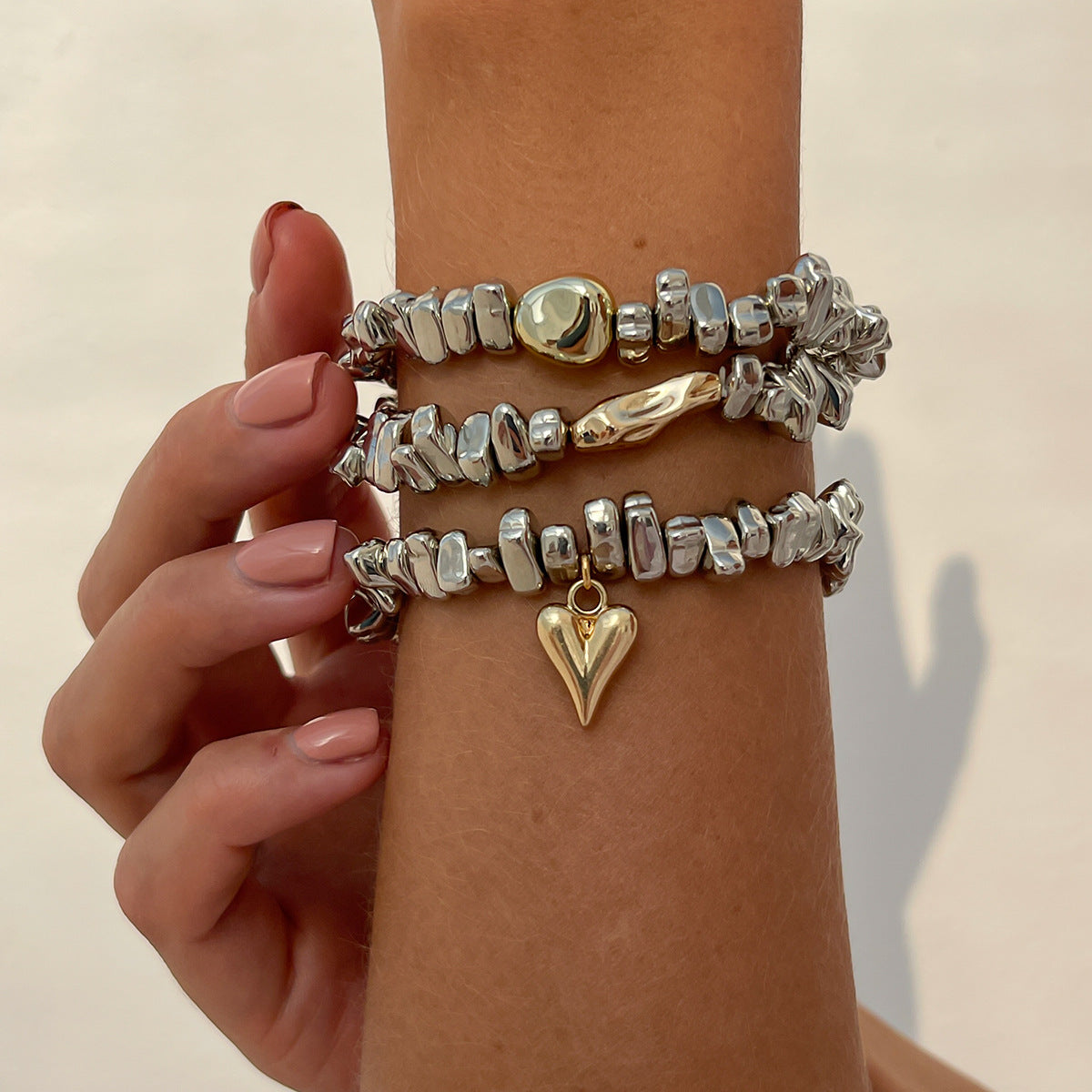 Bulk Layered Heart Gold Silver Plated Beads Alloy Bracelet For Women Secondary image