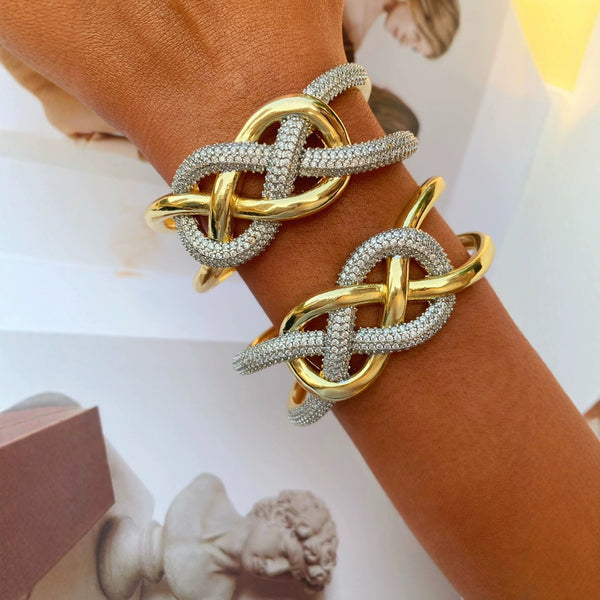 Cross Over Layer 18K Gold CZ Anti Tarnish Openable Cuff Bracelet Bulk Secondary image