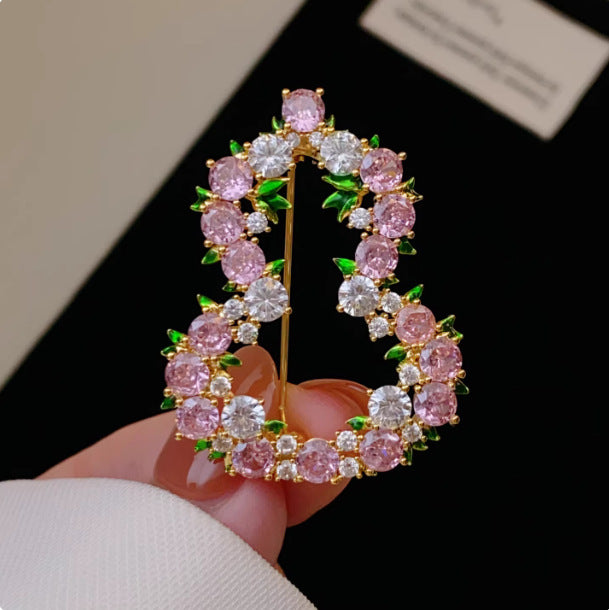 Designer Floral Oval Gold Plated Pink & White CZ Alloy Brooch Bulk