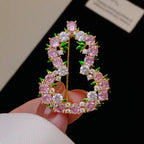 Designer Floral Oval Gold Plated Pink & White CZ Alloy Brooch Bulk