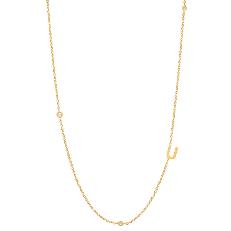 Initial Alphabets Letters 18K Gold Cubic Zirconia Stainless Steel Anti Tarnish Necklace For Women