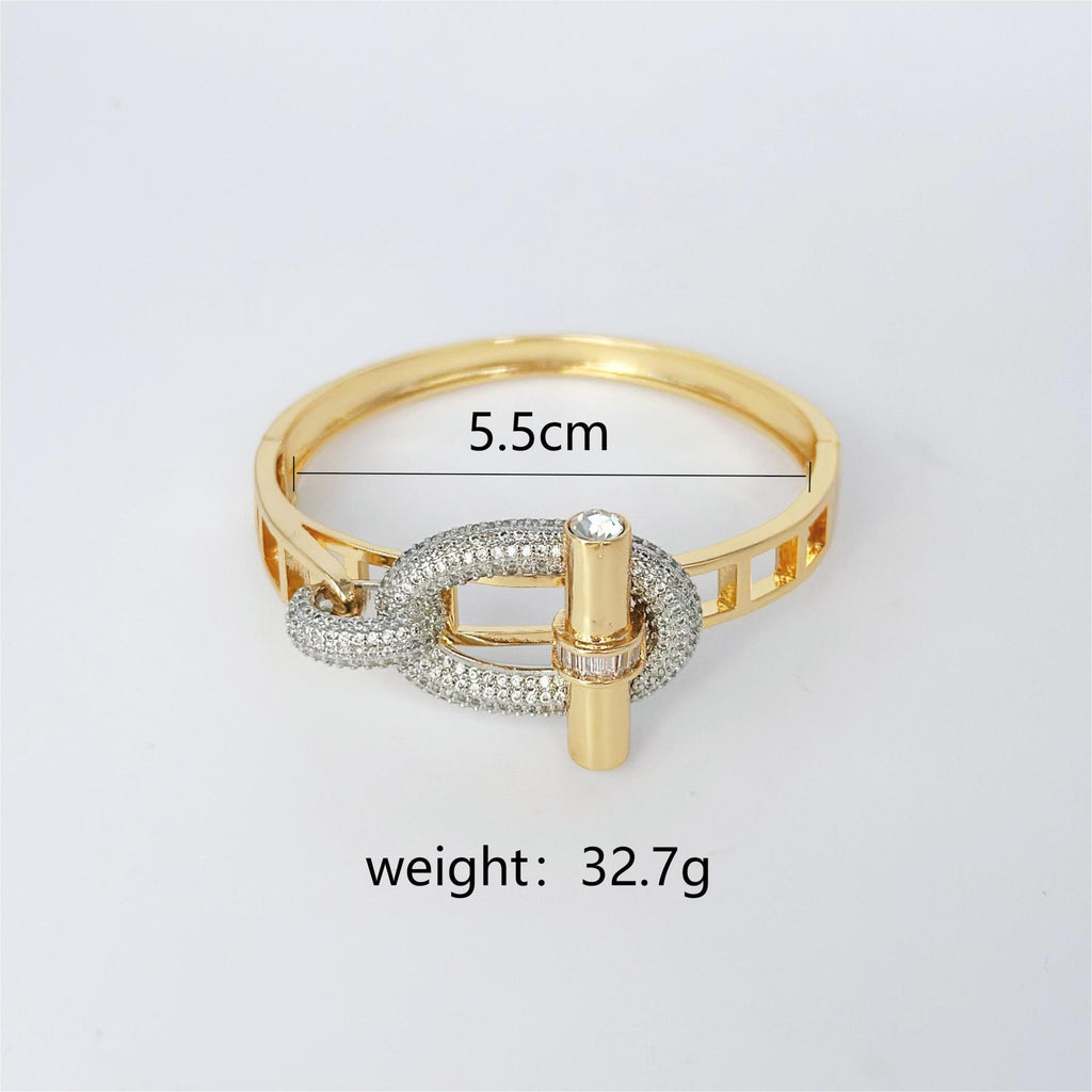 Two Tone Lock Gold Silver CZ Anti Tarnish Openable Kada Bracelet Bulk