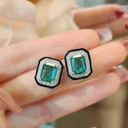 Emerald Green Black Silver Cubic Zirconia Anti Tarnish Pendant Chain Earring Ring Set For Women