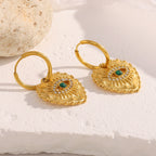 Heart Evil Eye 18K Gold CZ Stainless Steel Hoop Dangler Earring Bulk