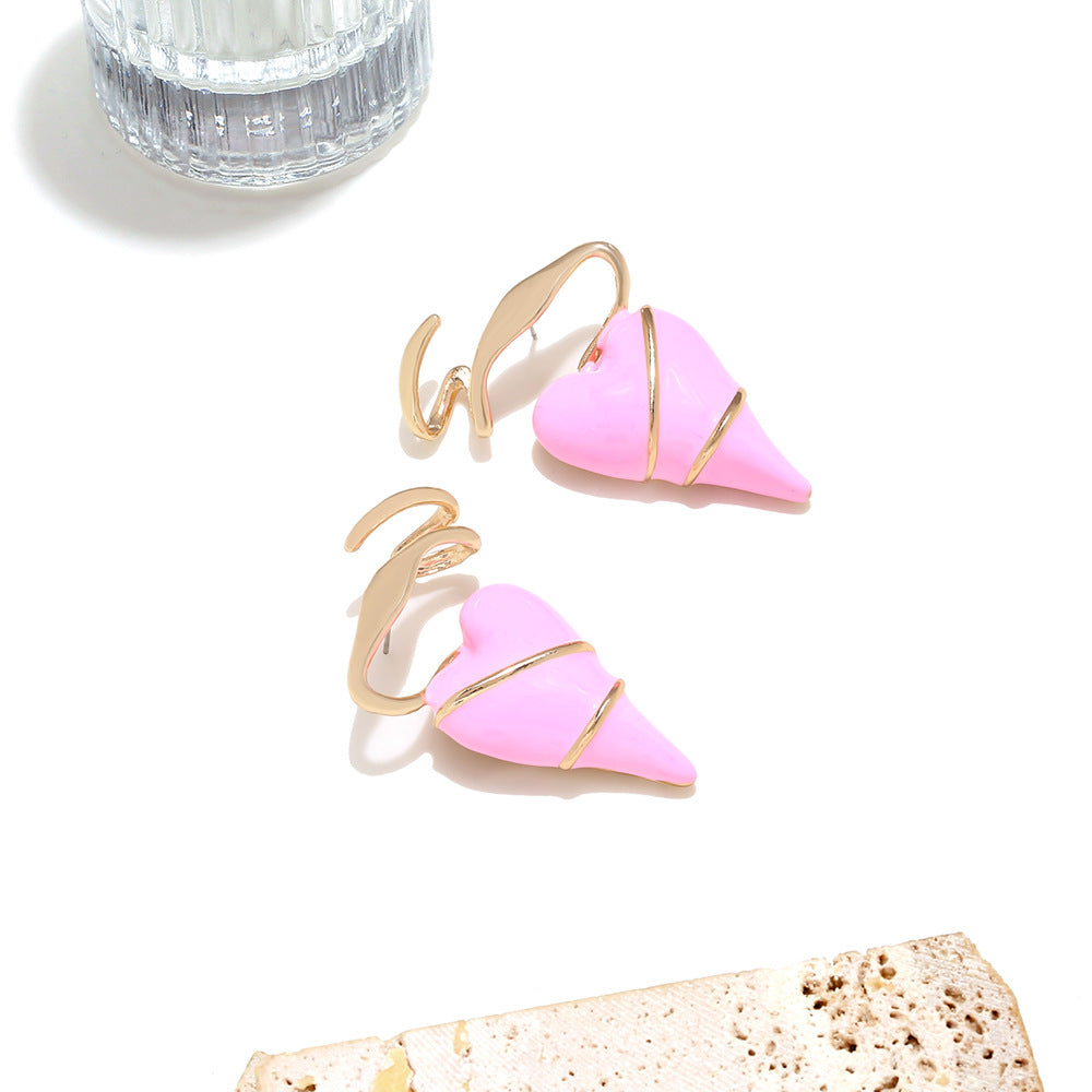 Red Pink Heart Gold Enamel Dangler Earrings For Women Bulk