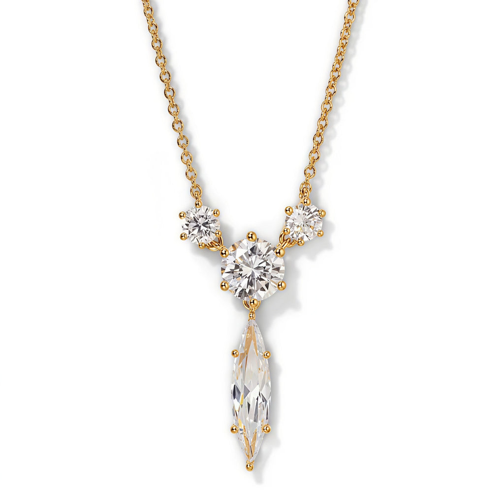 Gold Marquise TeardropCubic Zirconia Copper Necklace For Women Bulk