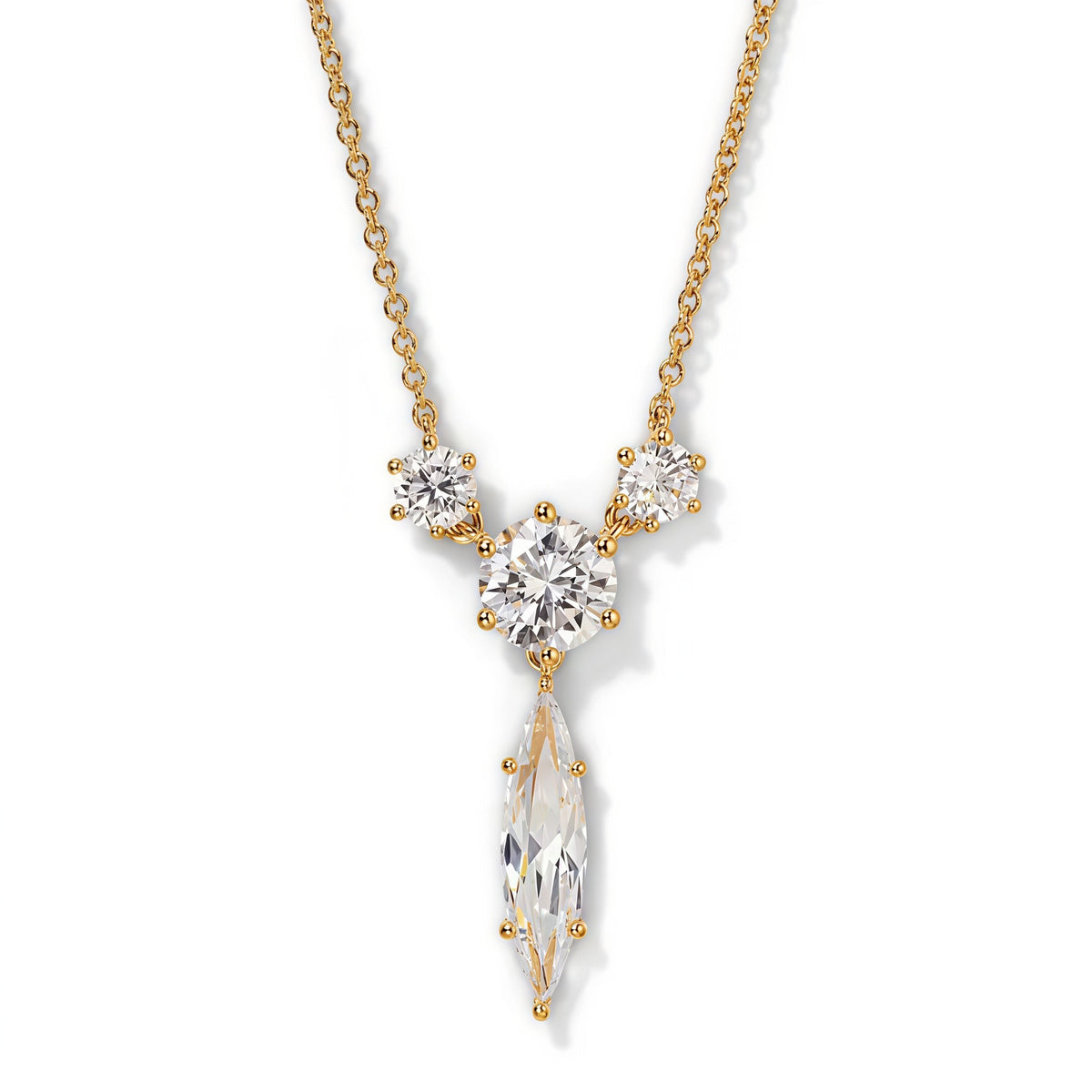Gold Marquise TeardropCubic Zirconia Copper Necklace For Women Bulk
