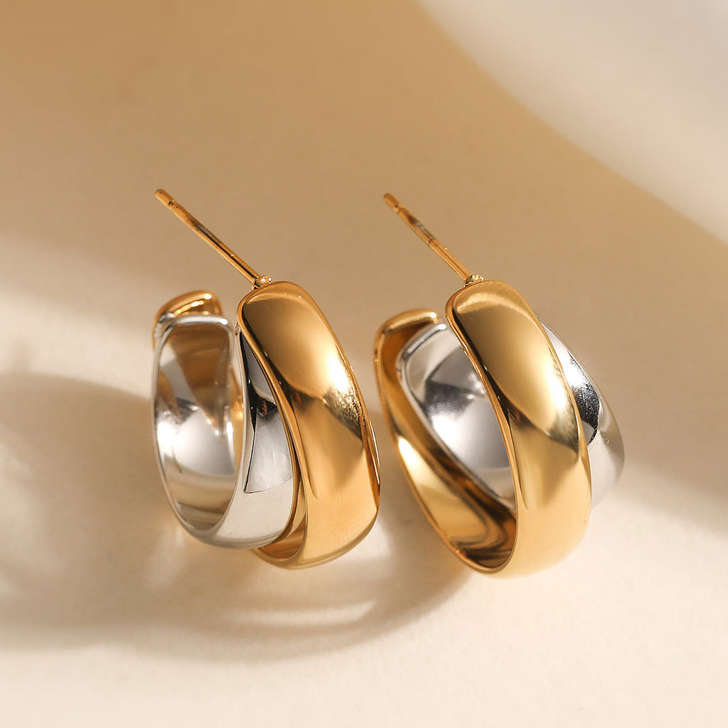 Gold Silver Crossover Stainless Steel Hoop Earrings For Women Bulk