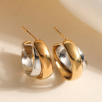 Gold Silver Crossover Stainless Steel Hoop Earrings For Women Bulk
