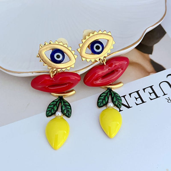 Lips Evil Eye Red Blue 18K Gold Dangler Anti Tarnish Earring Bulk Secondary image