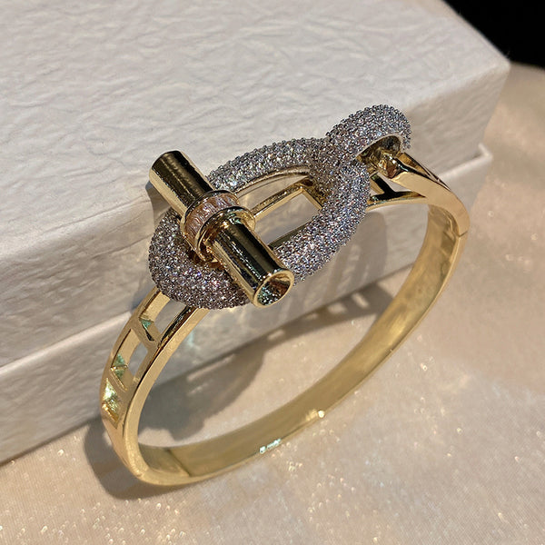 Two Tone Lock Gold Silver CZ Anti Tarnish Openable Kada Bracelet Bulk Main image