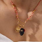 Hamsa Evil Eye Gold Pink Green Blue Black Beads Threads Necklace Bulk