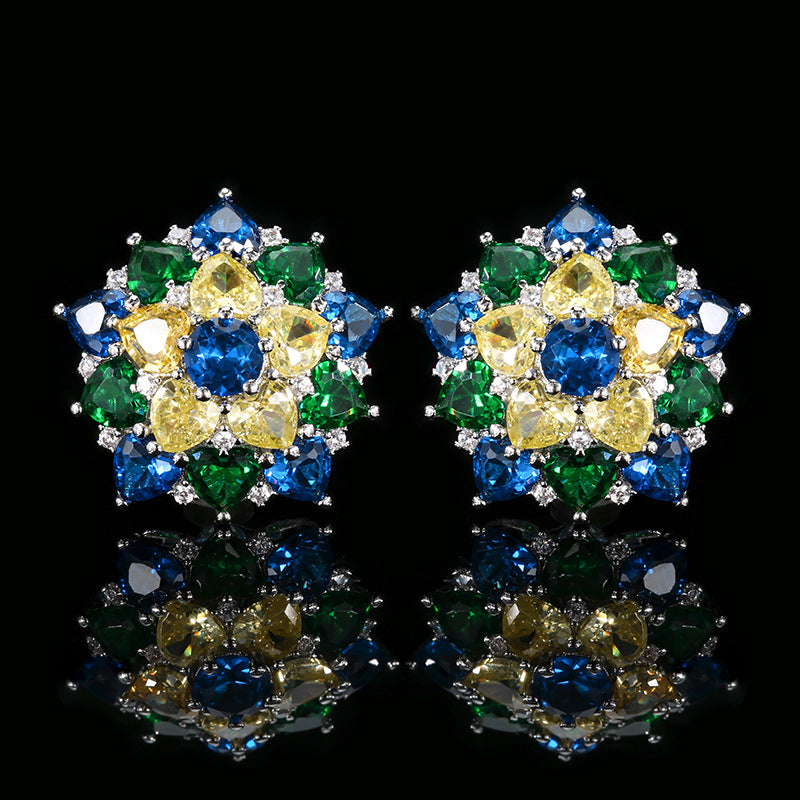 Flower Multi Gemstone Silver CZ Necklace Earring Ring Set Bulk