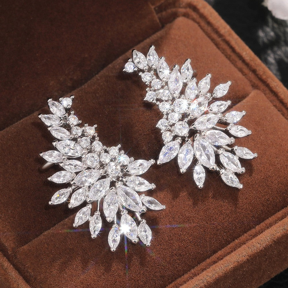 Premium Marquise Cut Leaf Gold Silver CZ Copper Stud Earrings Wholesale