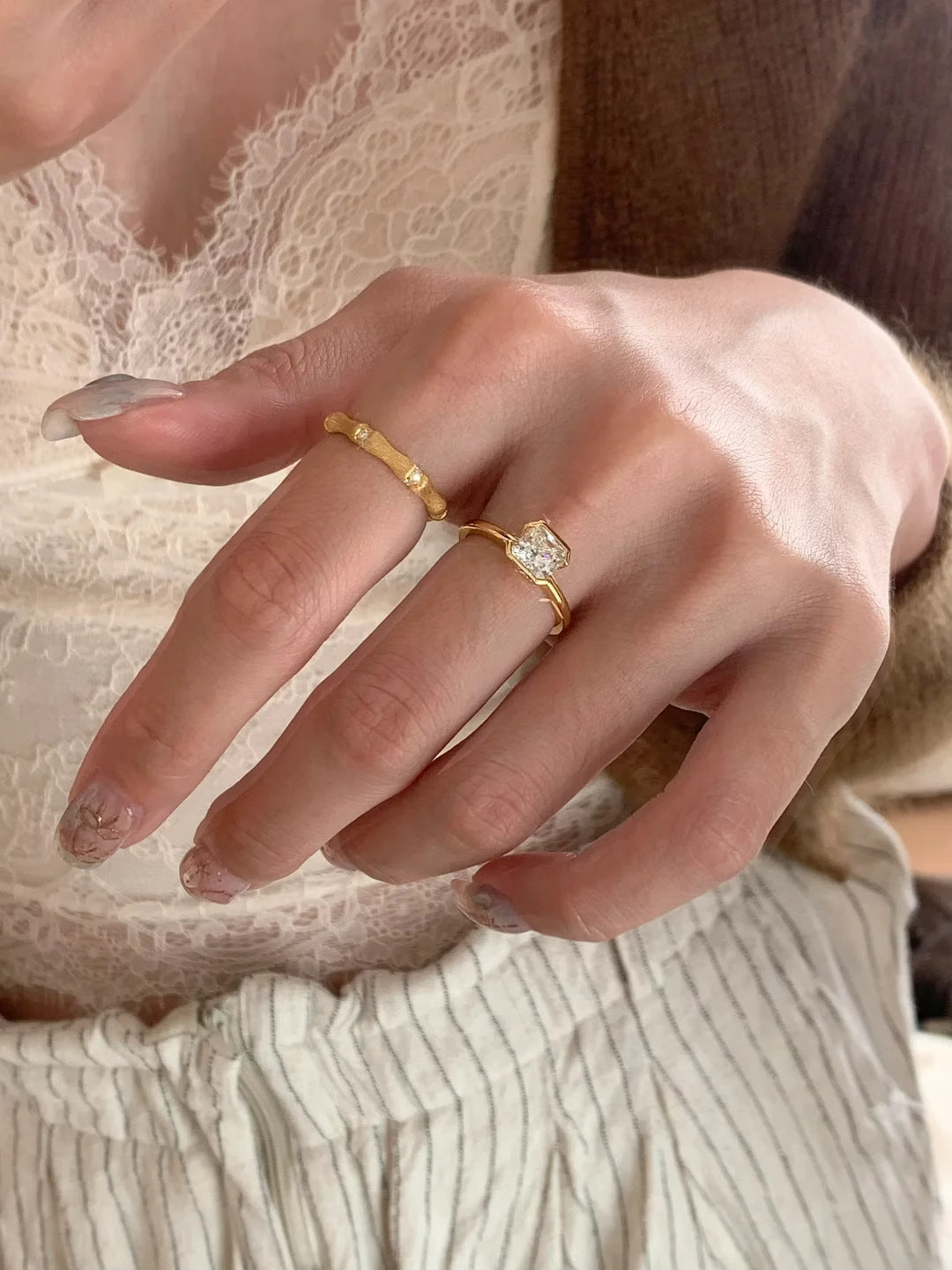 Princess Drop Solitaire CZ Gold Anti Tarnish Ring Pack Of 2 Bulk