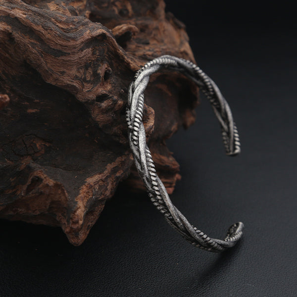 Twisted Rope Oxidized Silver Vintage Cuff Kada Bracelet For Women Main image