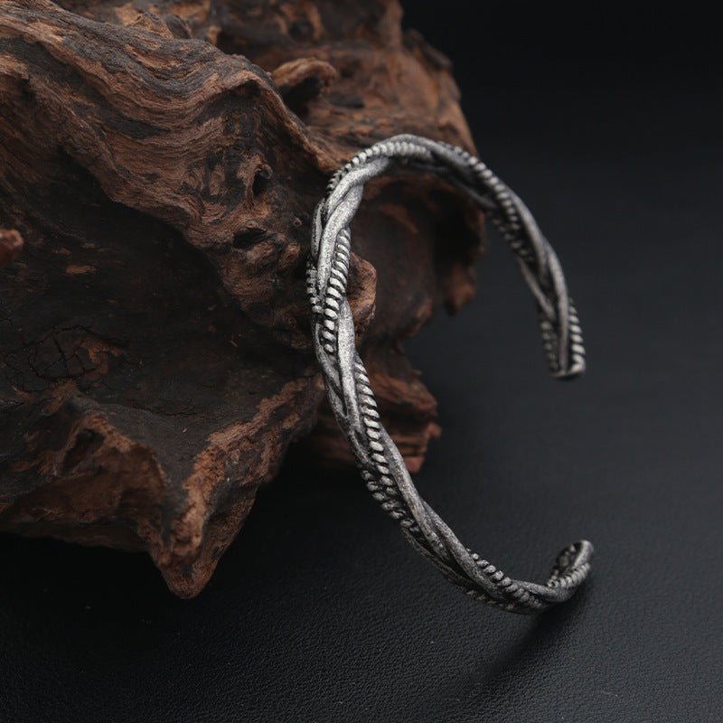 Twisted Rope Oxidized Silver Vintage Cuff Kada Bracelet For Women
