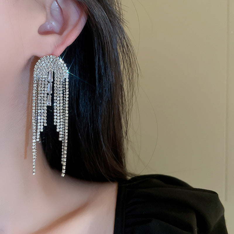 Baguette CZ Silver Anti Tarnish Dangler Tassel Earring Bulk Secondary image