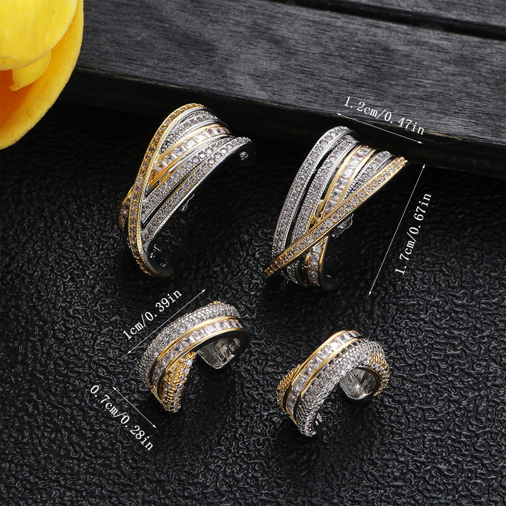 Bulk Multi-Row Silver Plated CZ Copper Stud Ear Cuff Combo Earrings