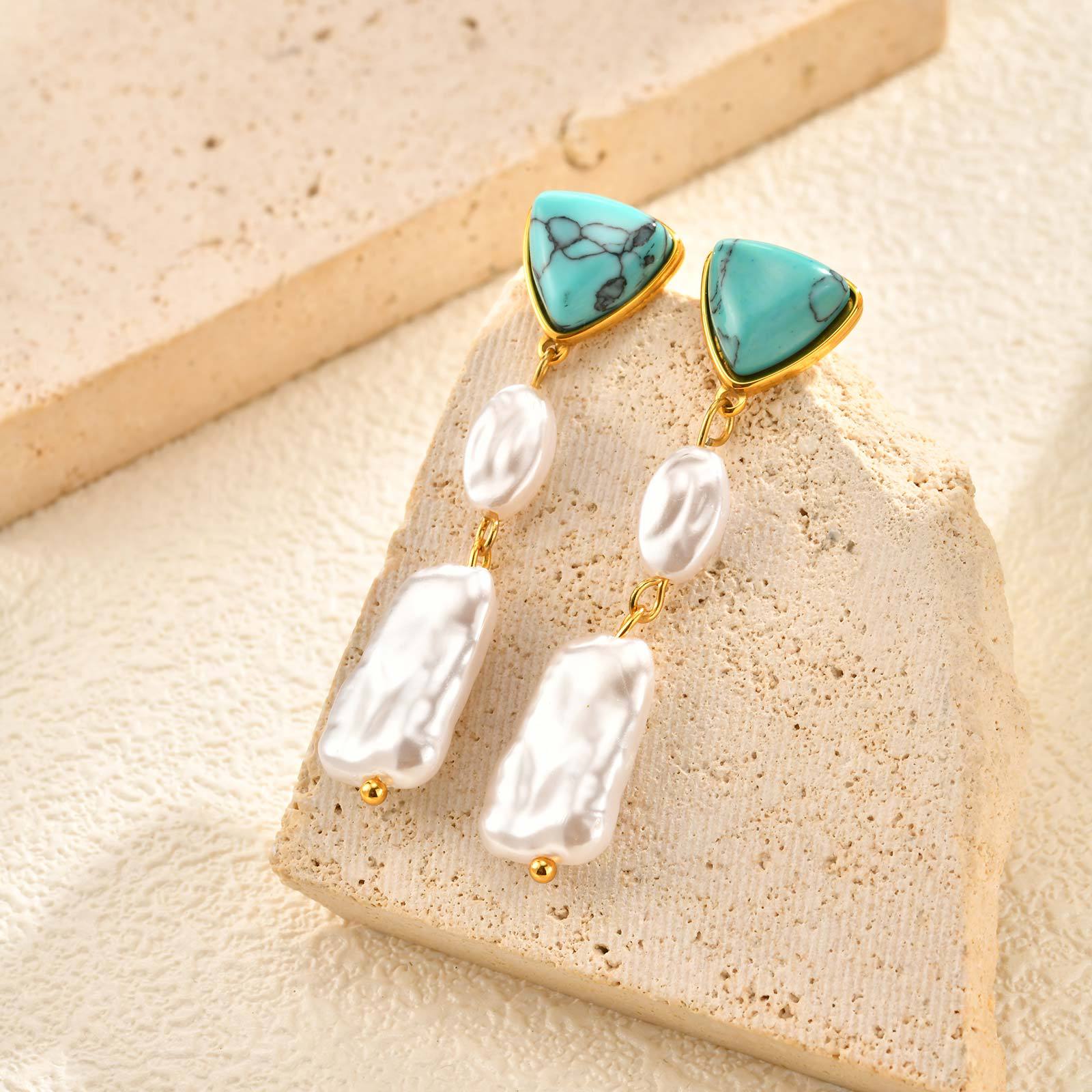 Bulk Triangle Gold Beads Turquoise Stainless Steel Dangler Earrings