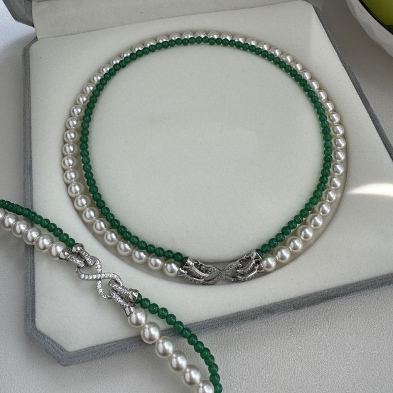 Dual Layer Pearl Infinity 18K Gold Anti Tarnish Necklace Women Bulk