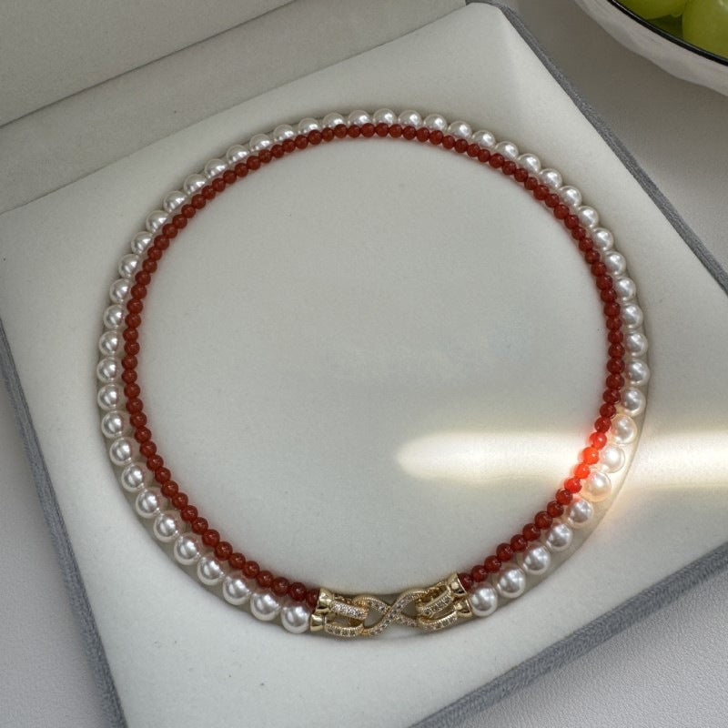 Dual Layer Pearl Infinity 18K Gold Anti Tarnish Necklace Women Bulk