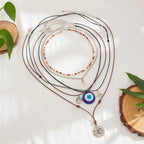 Star Moon Evil Eye Beads Silver Layer Necklace Pendant Chain Bulk